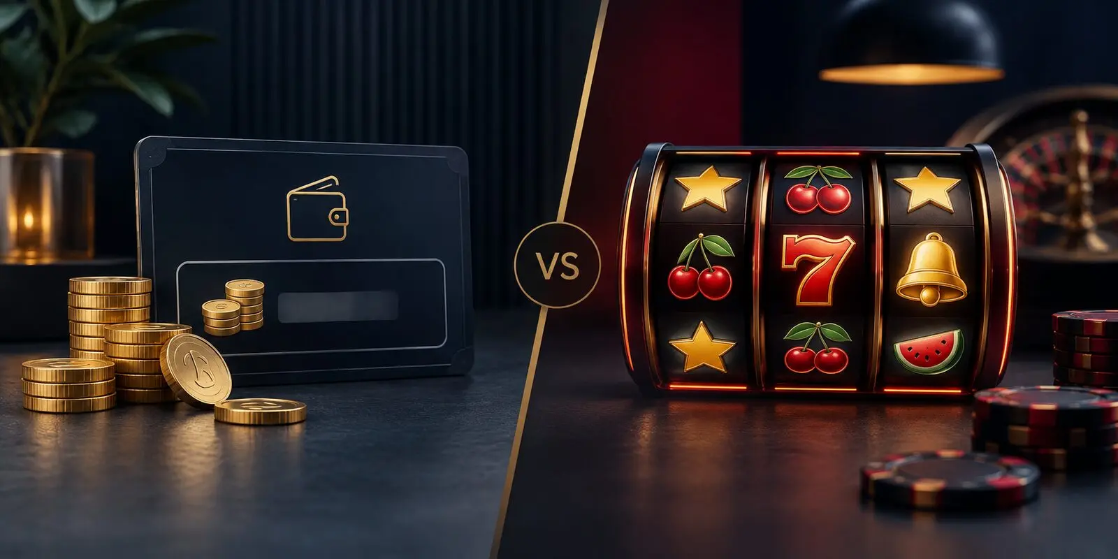 Visuel sammenligning af en kontantbonus og Free Spins på spilleautomater